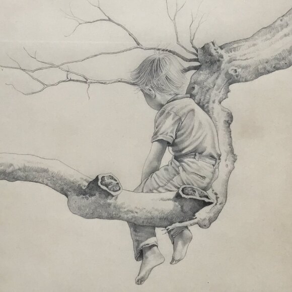 Michael Martin Graphite Pencil Drawing Boy in Tree Framed Matted Art Signed - Picture 2 of 12